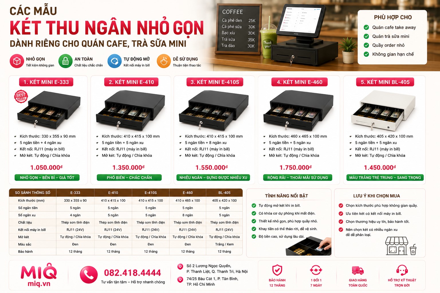 Top Két Thu Ngân Nhỏ Gọn Cho Quán Cafe, Trà Sữa Mini