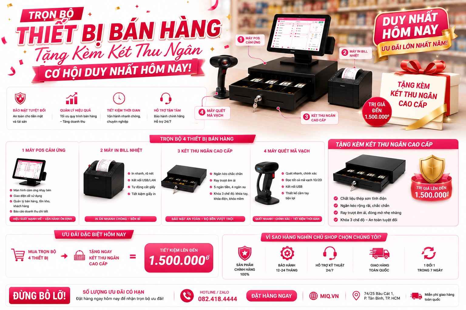 Trọn Bộ Thiết Bị Bán Hàng Tặng Kèm Két Thu Ngân: Cơ Hội Duy Nhất!