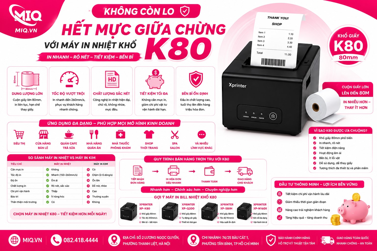  Không còn lo hết mực giữa chừng với máy in nhiệt khổ K80
