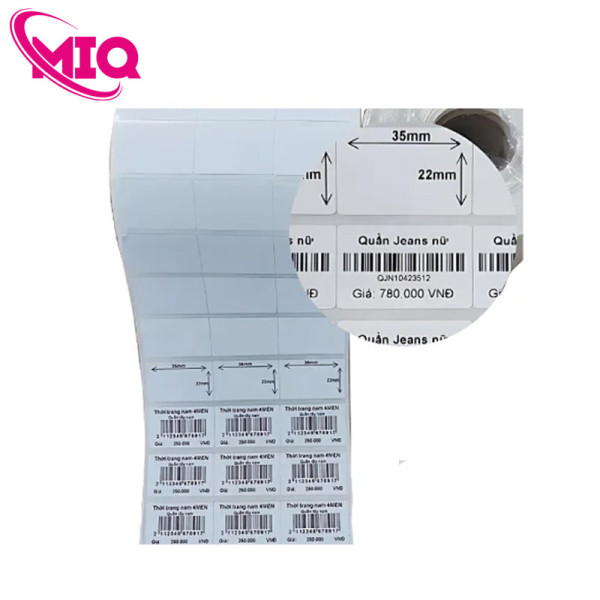 Giấy in mã vạch 3 tem 35x22mm cho cửa hàng tạp hóa, siêu thị, shop quần áo