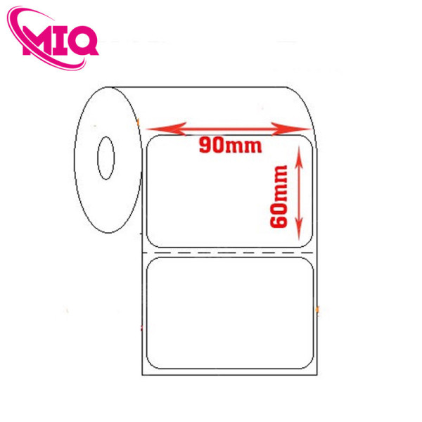 Giấy in mã vạch 1 tem 90x60mm bo góc (decal thường, cuộn 50m)