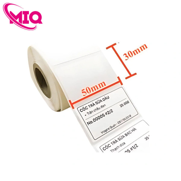 Giấy in tem nhãn trà sữa 1 tem 50x30mm cuộn 30m (Decal cảm nhiệt)