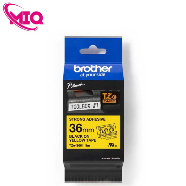Nhãn TZe-s661 siêu dính - Chữ đen trên nền vàng 36mm